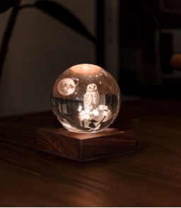 VEILLEUSE GLOBE CRISTAL CHOUETTE AU CLAIR DE LUNE