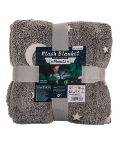 COUVERTURE PELUCHE PLANETES PHOSPHORESCENTES